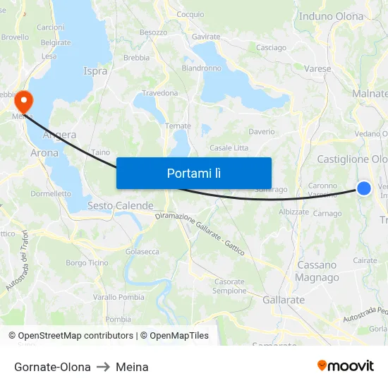 Gornate-Olona to Meina map