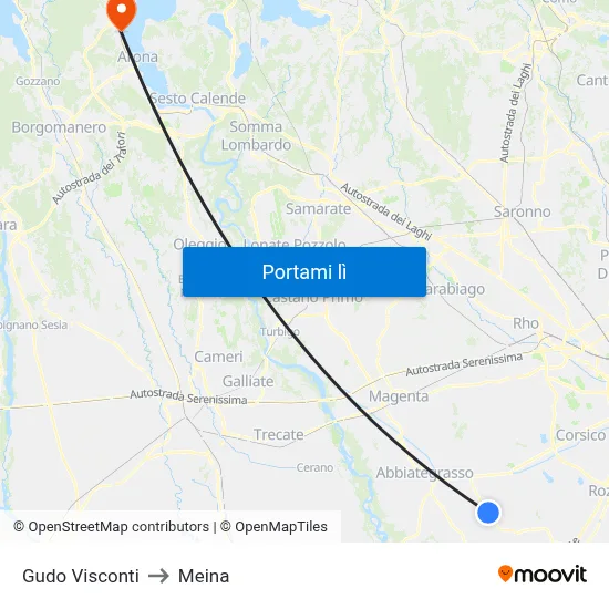 Gudo Visconti to Meina map