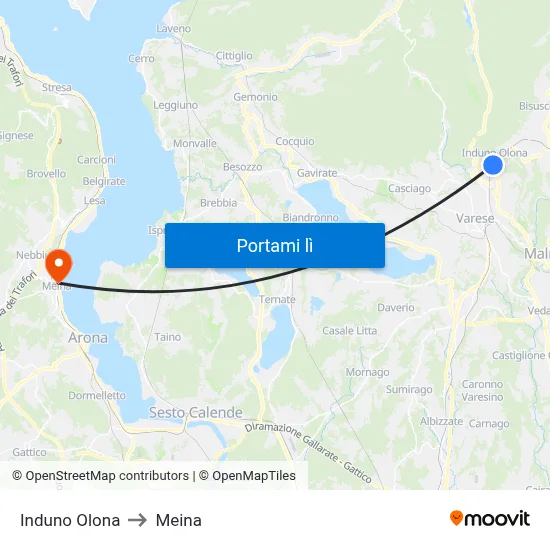 Induno Olona to Meina map