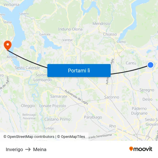 Inverigo to Meina map