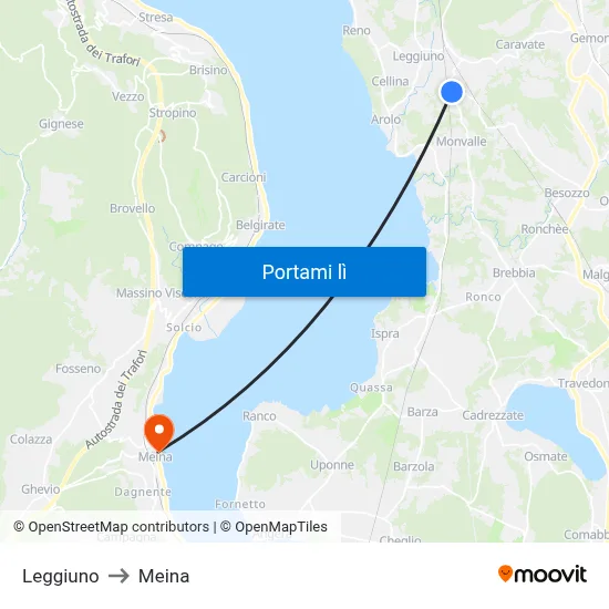 Leggiuno to Meina map