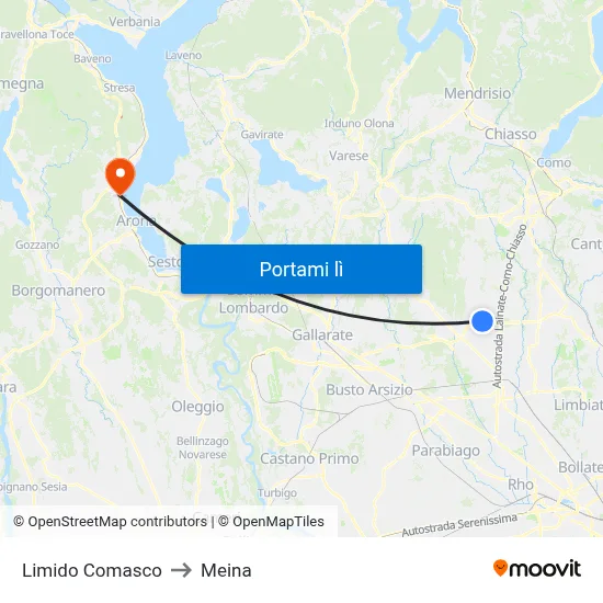 Limido Comasco to Meina map