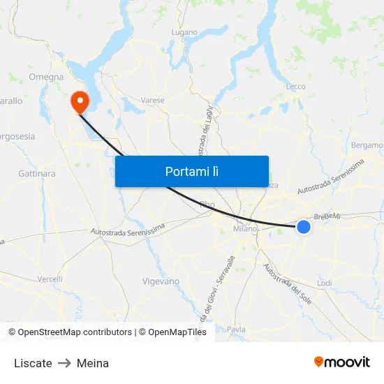 Liscate to Meina map