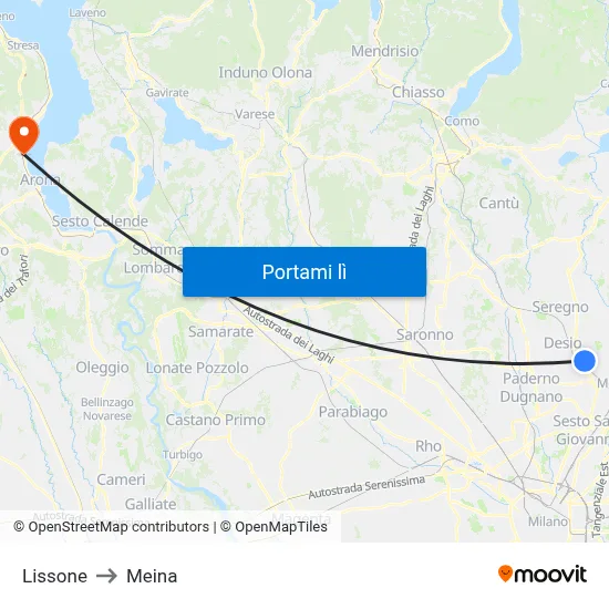 Lissone to Meina map