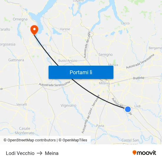 Lodi Vecchio to Meina map