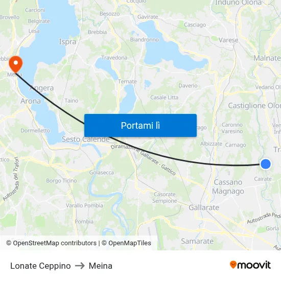 Lonate Ceppino to Meina map
