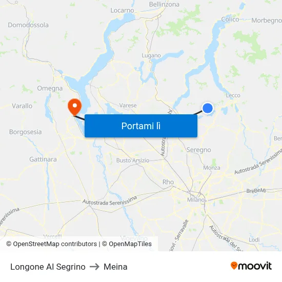 Longone Al Segrino to Meina map