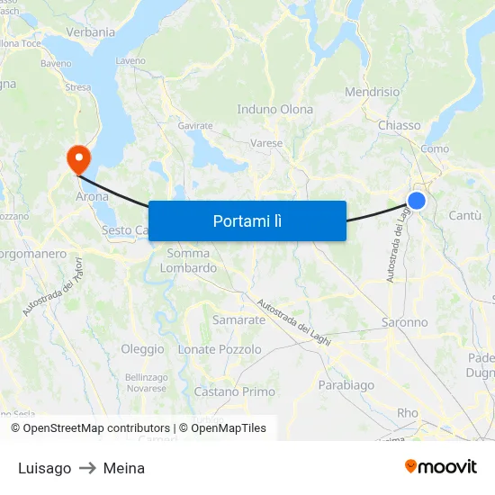 Luisago to Meina map