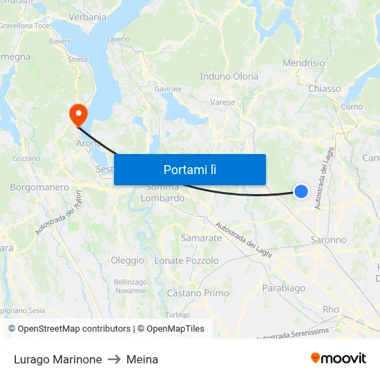 Lurago Marinone to Meina map