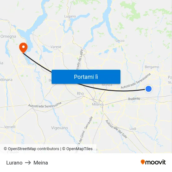Lurano to Meina map