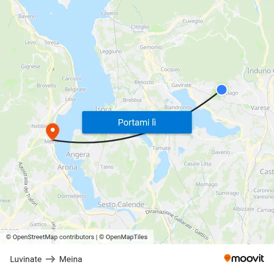 Luvinate to Meina map