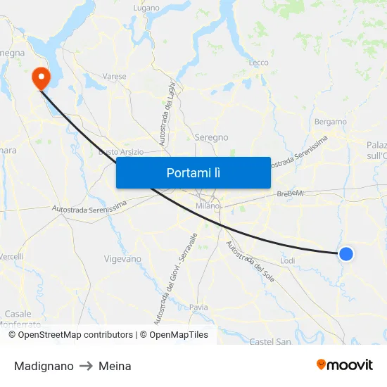 Madignano to Meina map