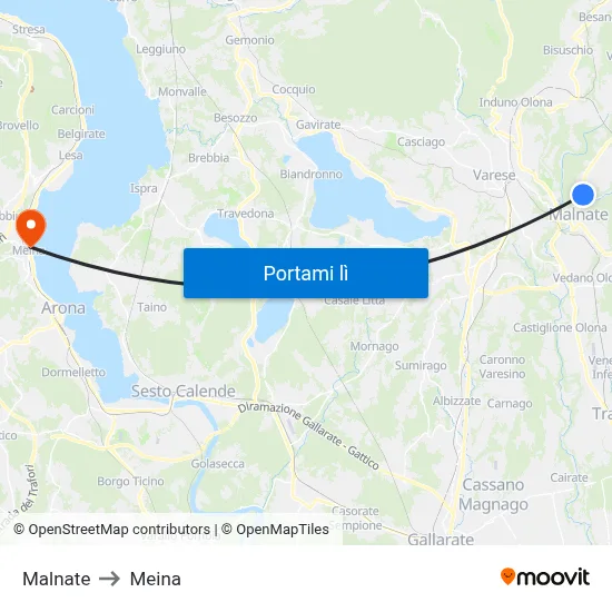 Malnate to Meina map