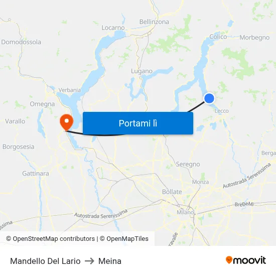 Mandello Del Lario to Meina map