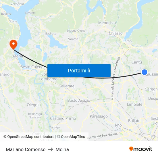 Mariano Comense to Meina map