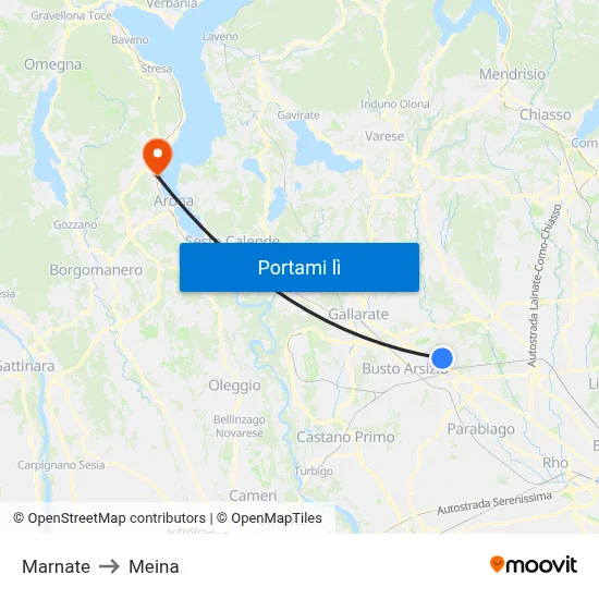 Marnate to Meina map