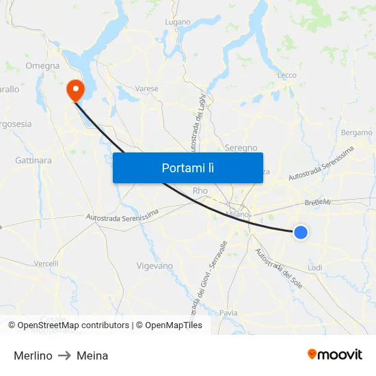 Merlino to Meina map