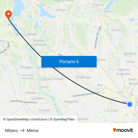 Milano to Meina map