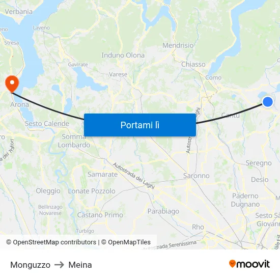 Monguzzo to Meina map