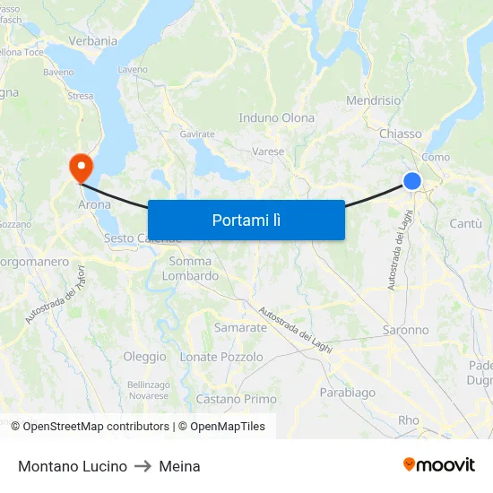 Montano Lucino to Meina map