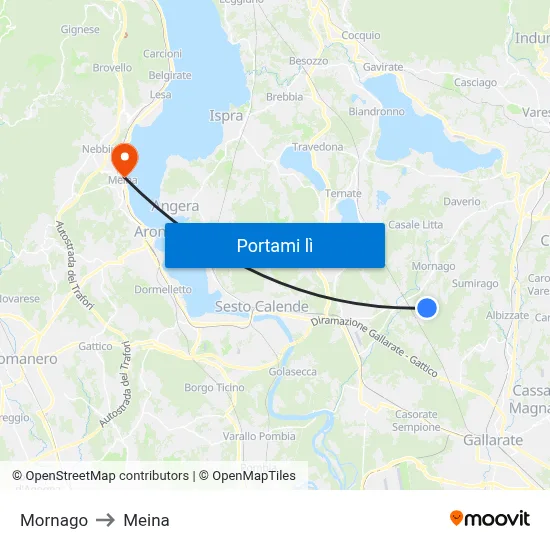 Mornago to Meina map