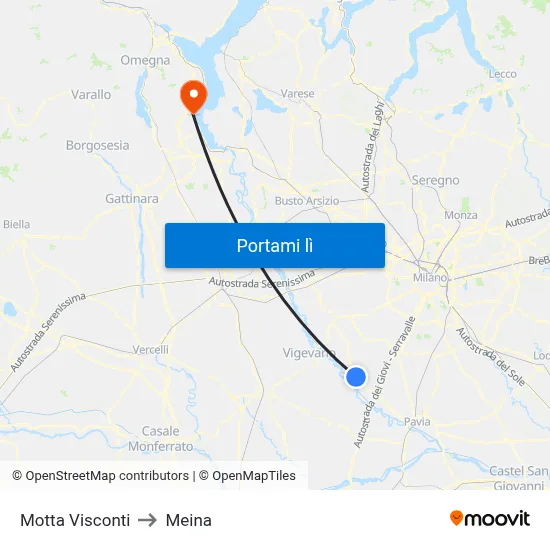 Motta Visconti to Meina map