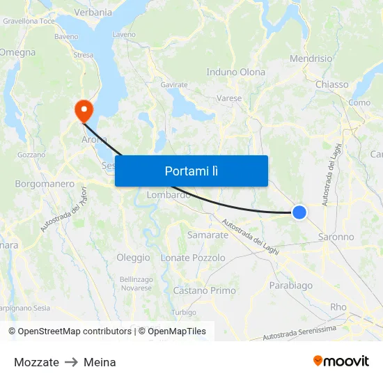 Mozzate to Meina map