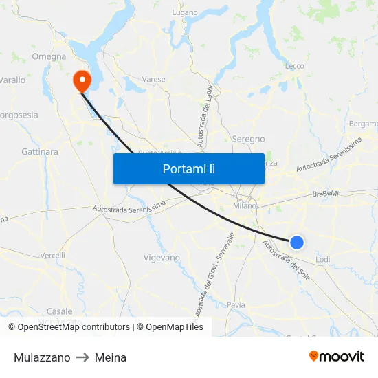 Mulazzano to Meina map