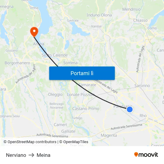 Nerviano to Meina map