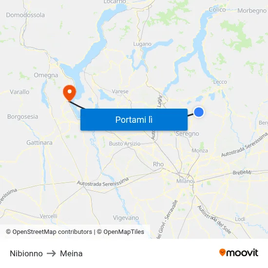 Nibionno to Meina map