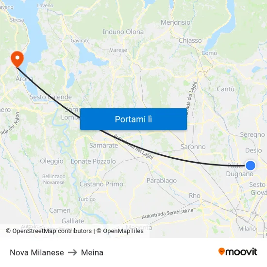 Nova Milanese to Meina map