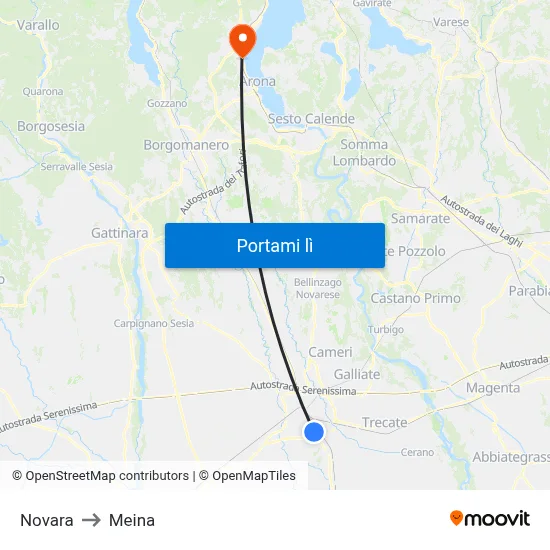 Novara to Meina map