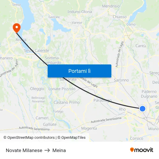 Novate Milanese to Meina map