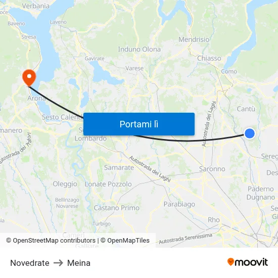 Novedrate to Meina map