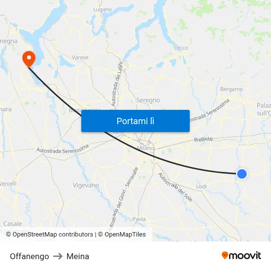 Offanengo to Meina map