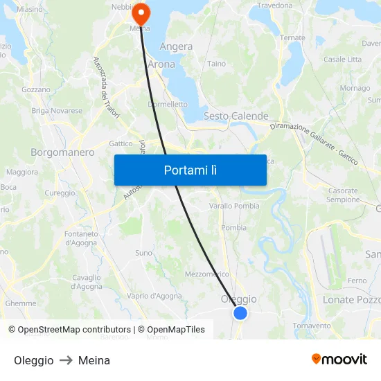 Oleggio to Meina map