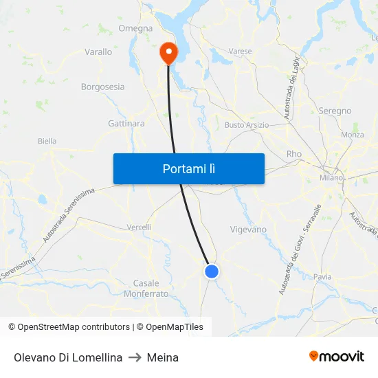 Olevano Di Lomellina to Meina map
