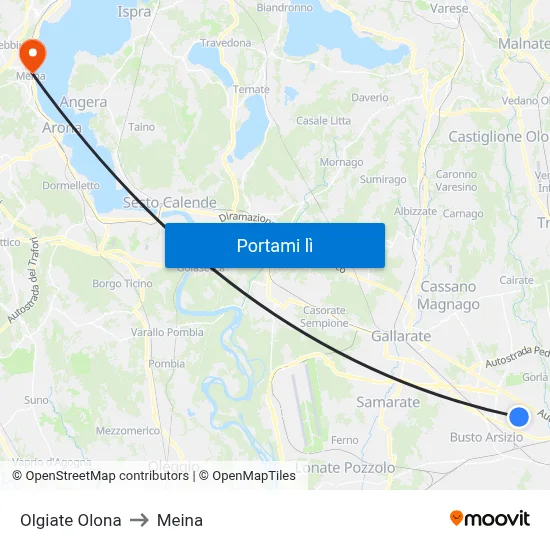 Olgiate Olona to Meina map