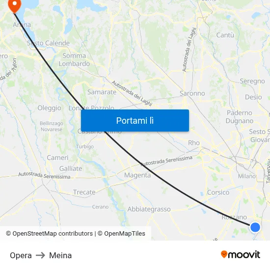 Opera to Meina map