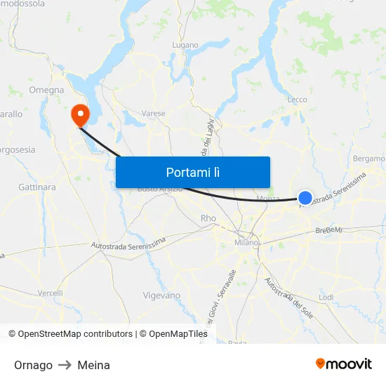 Ornago to Meina map