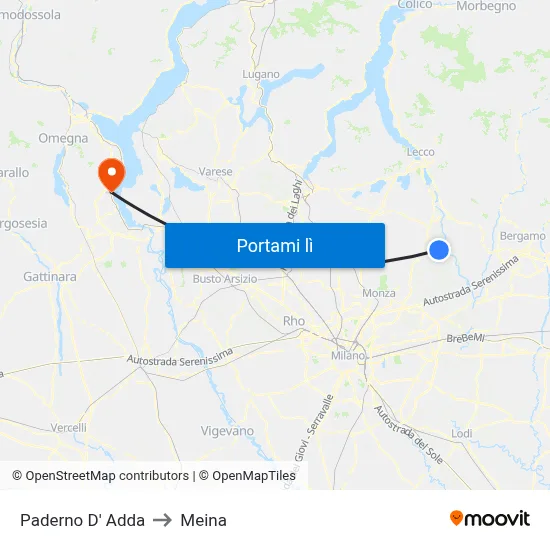 Paderno D' Adda to Meina map