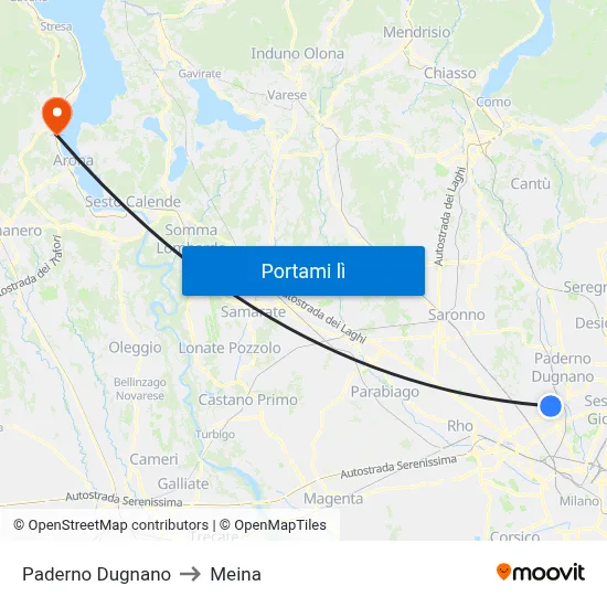 Paderno Dugnano to Meina map