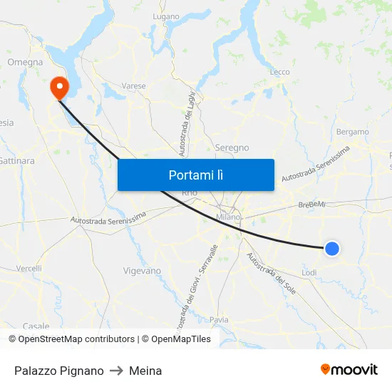 Palazzo Pignano to Meina map