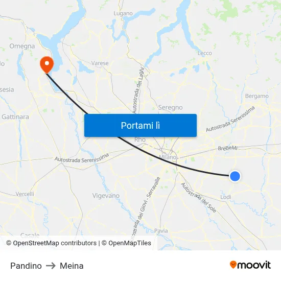 Pandino to Meina map