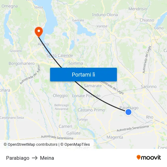 Parabiago to Meina map