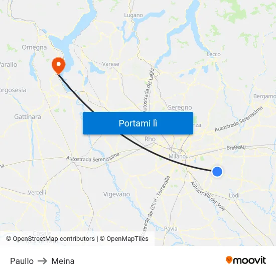Paullo to Meina map