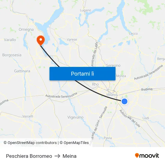 Peschiera Borromeo to Meina map
