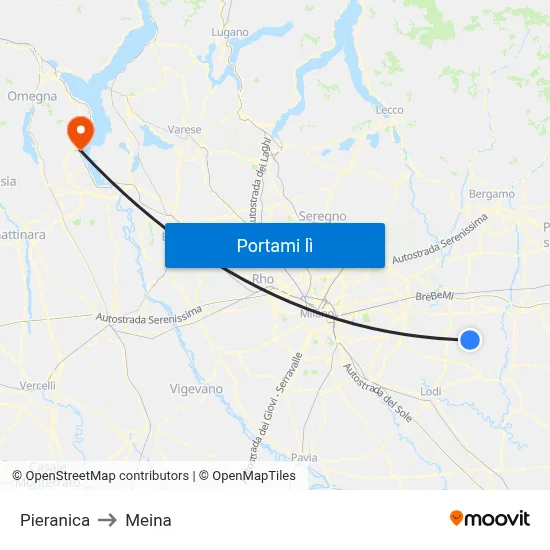 Pieranica to Meina map