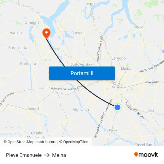 Pieve Emanuele to Meina map