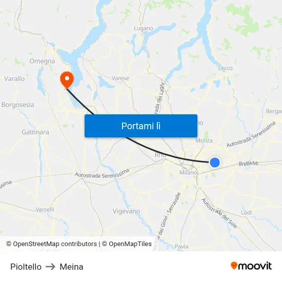 Pioltello to Meina map